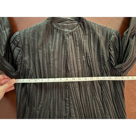 Lafayette 148 New York Black Crinkle Open Front Silk Blend Dressy Blazer Size 4 - Picture 10 of 12